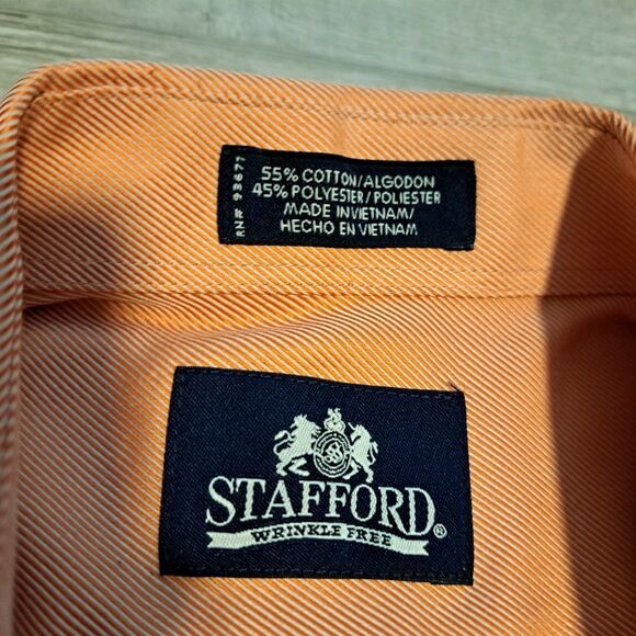 Stafford Men's Size 16 32/33 Shirt Long Sleeve Button Down Wrinkle Free Orange - Picture 4 of 10